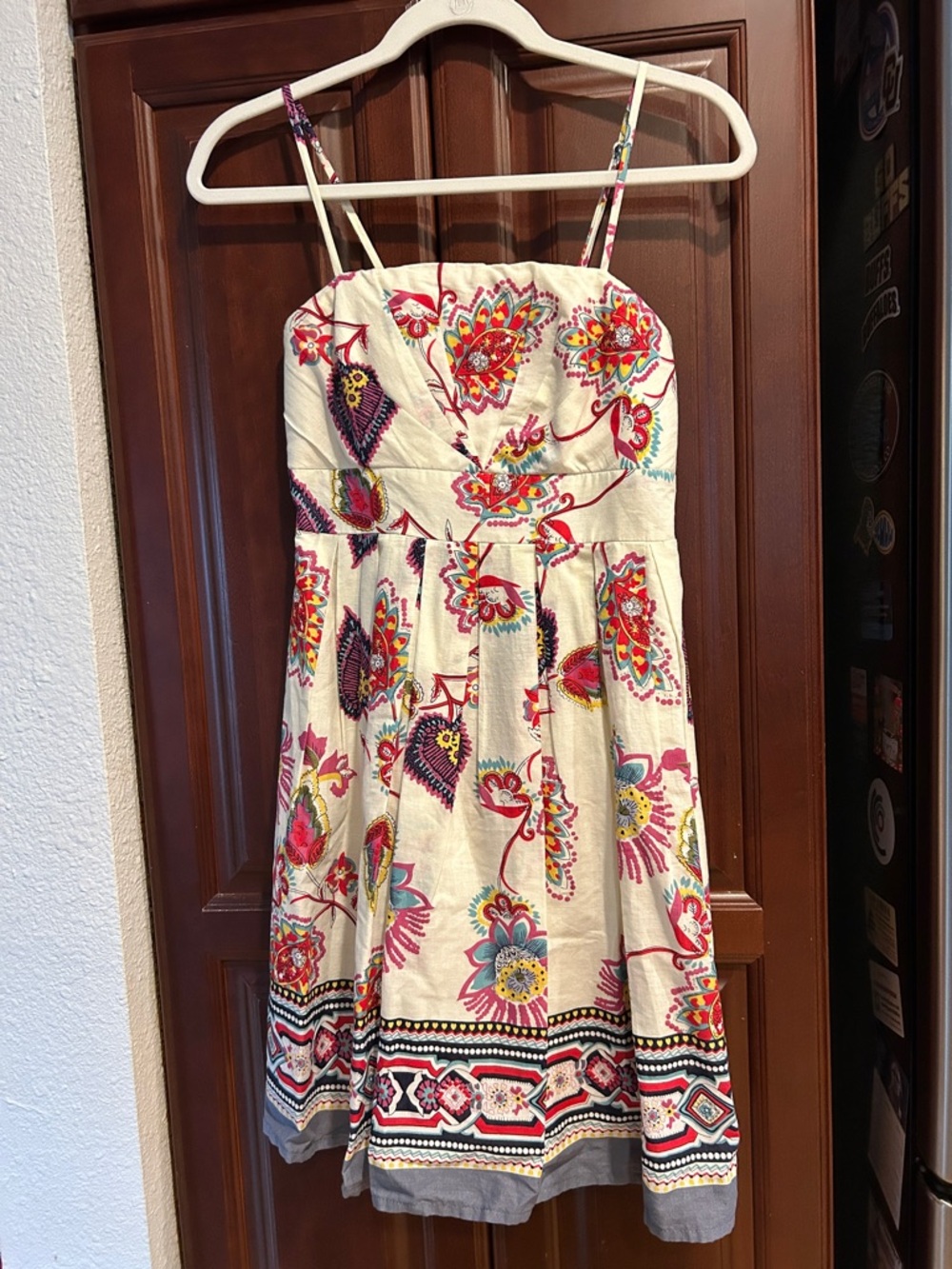 Forever 21 Cream Floral Sundress with Pink & Red Accents